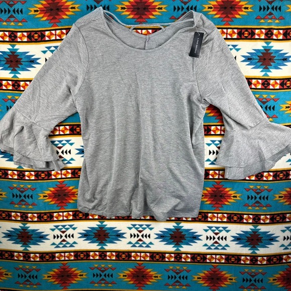 Lane Bryant Tops - Lane Bryant Bell Sleeve Top Gray Criss‎ Cross Back Long Sleeve Size XL